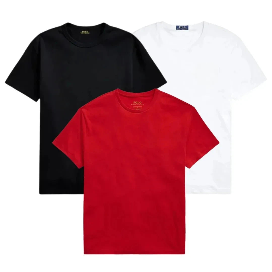 3er-Pack – Slim-Fit-Baumwoll-T-Shirts für Herren Zafine SCHWARZ • WEISS • ROT S 