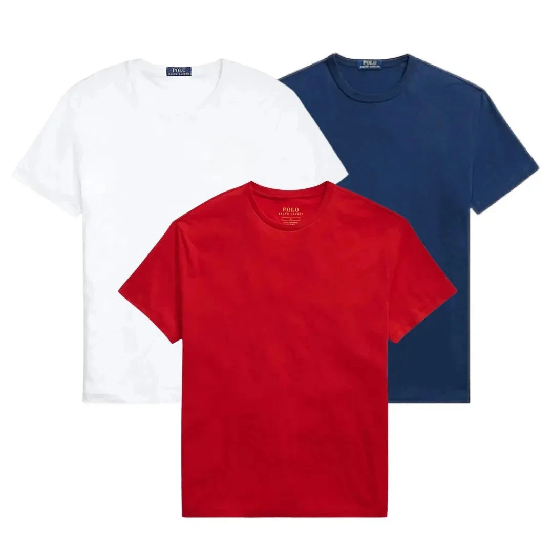 3er-Pack – Slim-Fit-Baumwoll-T-Shirts für Herren Zafine WEISS • MARINEBLAU • ROT S 