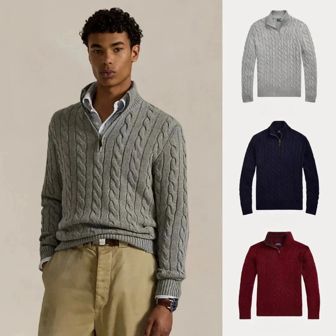 Kaufen Sie 1, erhalten Sie 3 – Winterset Baumwollstrickpullover mit Zopfmuster und Reißverschluss Zafine 