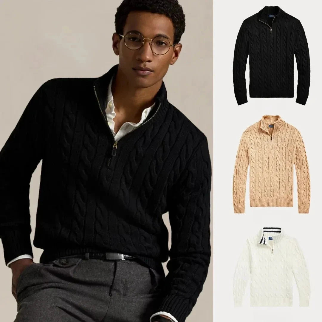 Kaufen Sie 1, erhalten Sie 3 – Winterset Baumwollstrickpullover mit Zopfmuster und Reißverschluss Zafine SCHWARZ • BEIGE • WEISS S 