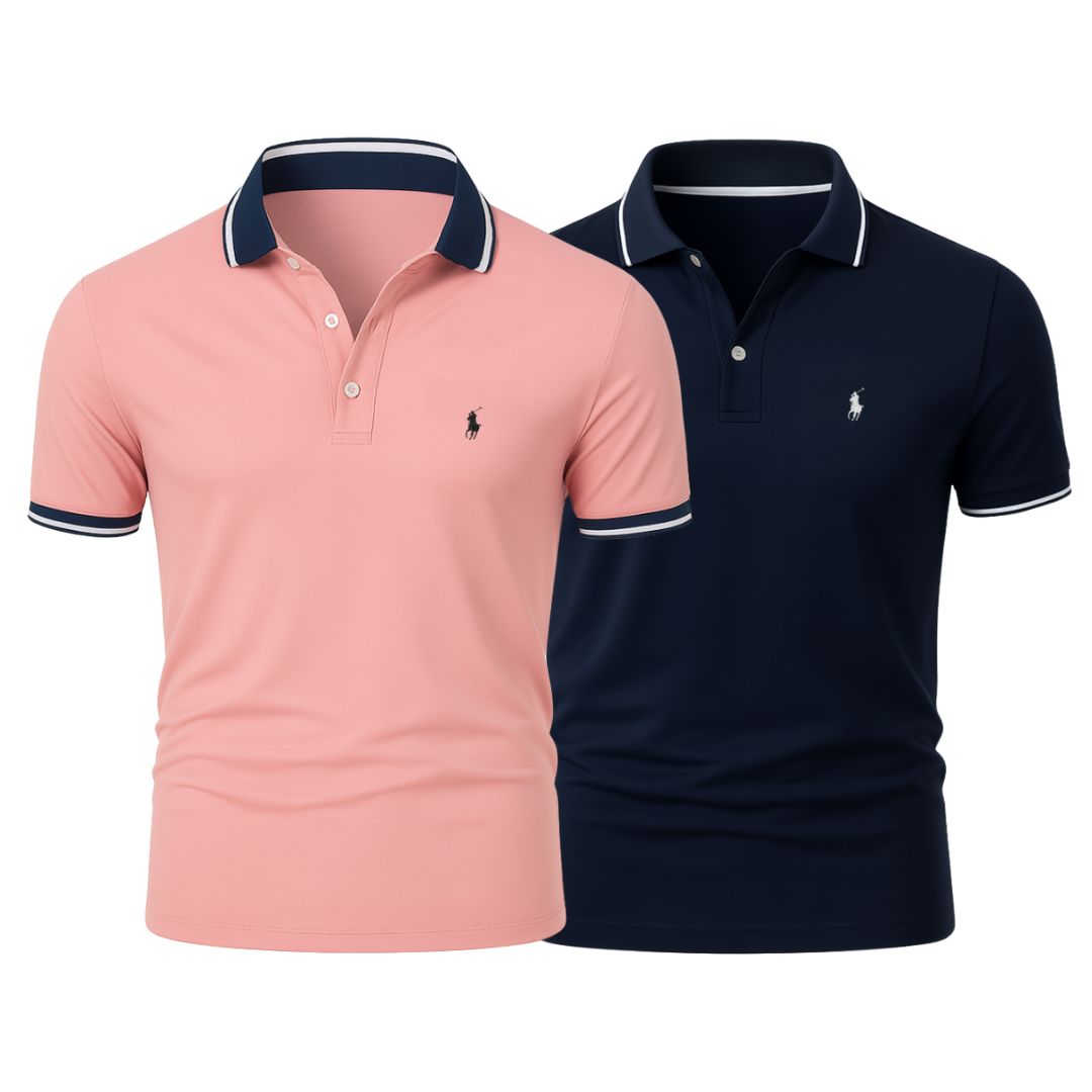 RL (KAUFE 1, ERHALTE 2) - Premiere Polo Shirt Kit – Professional Line by (2-Pack) Ralph Lauren Luxvian Coral + Navy Blue S 