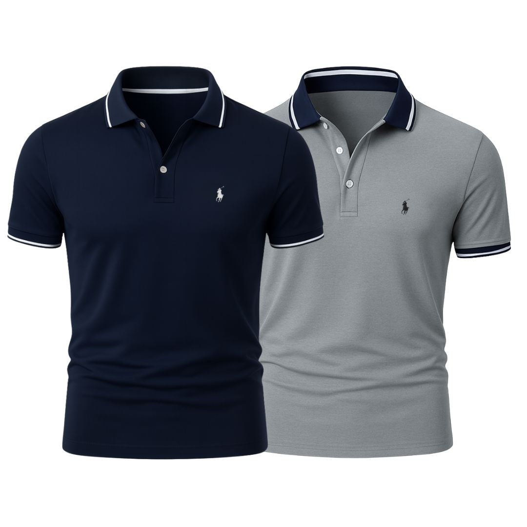 RL (KAUFE 1, ERHALTE 2) - Premiere Polo Shirt Kit – Professional Line by (2-Pack) Ralph Lauren Luxvian Navy Blue + Gray S 