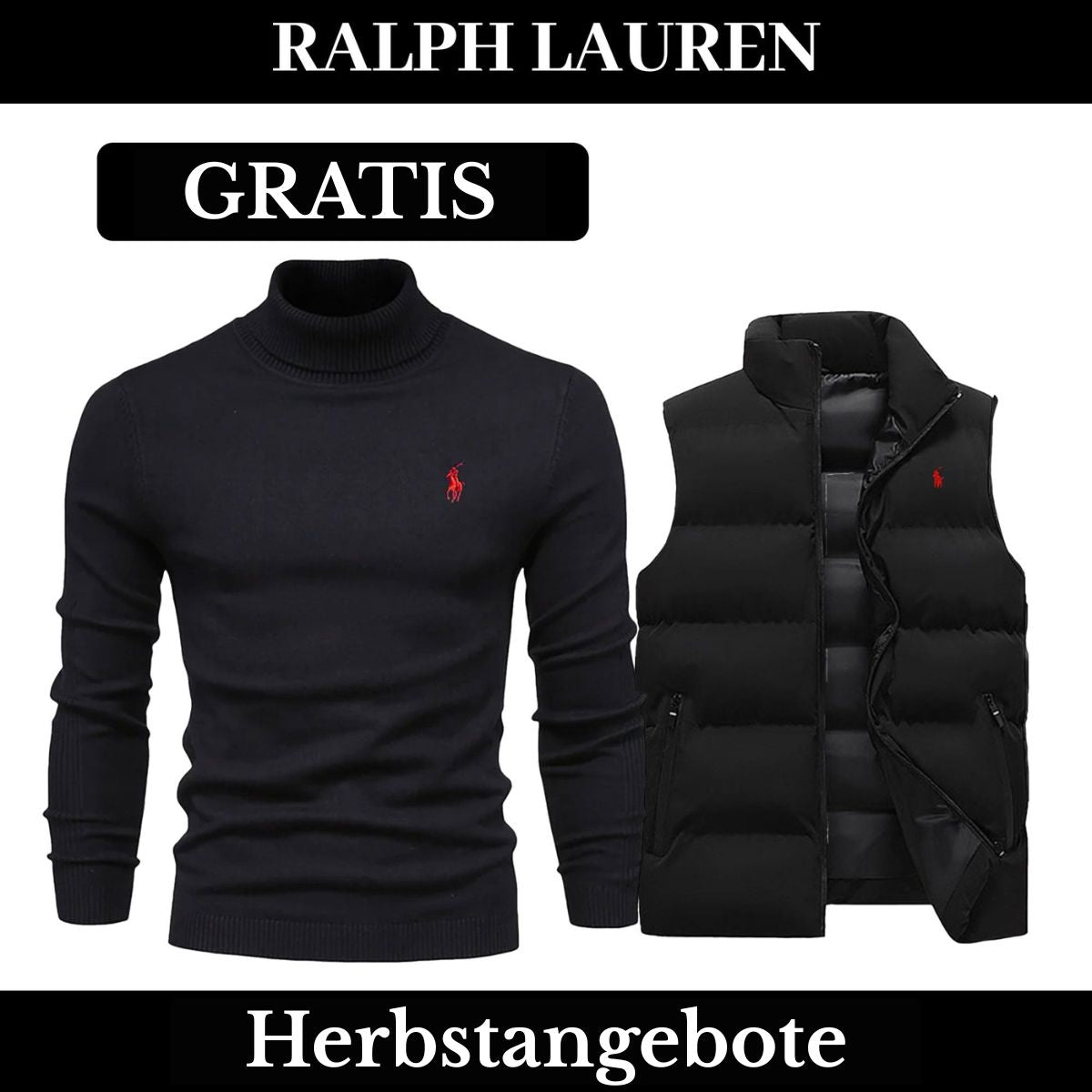 RL Weste + Gratis-Pullover (LAGERRÄUMUNG) Ralph Lauren Luxvian NoirSchwarz Schwarz M