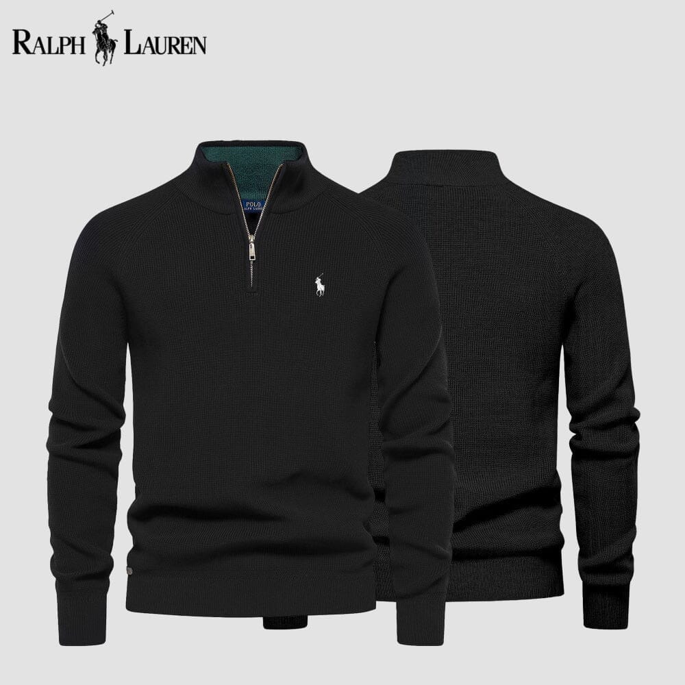 RL Zip Cable-Knit Wool Knit Sweater Ralph Lauren Luxvian Black S 